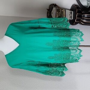 Chico's Green Bell Sleeves Embroidered Top